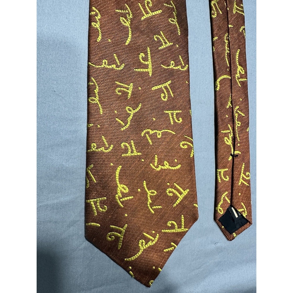 VTG Nicole Miller Brown With Gold Pi Symbols Silk/Linen Necktie Math